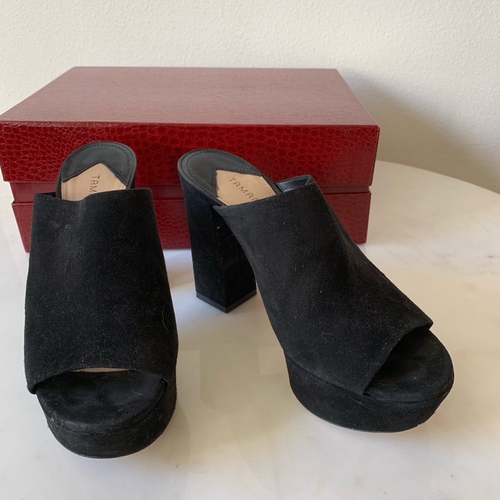 Tamara Mellon Platform Mule Black Suede 6 1/2